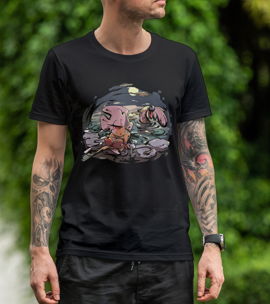 Iko Moonlit Pond Character With Bottle And Tentacled Creature T-Shirt