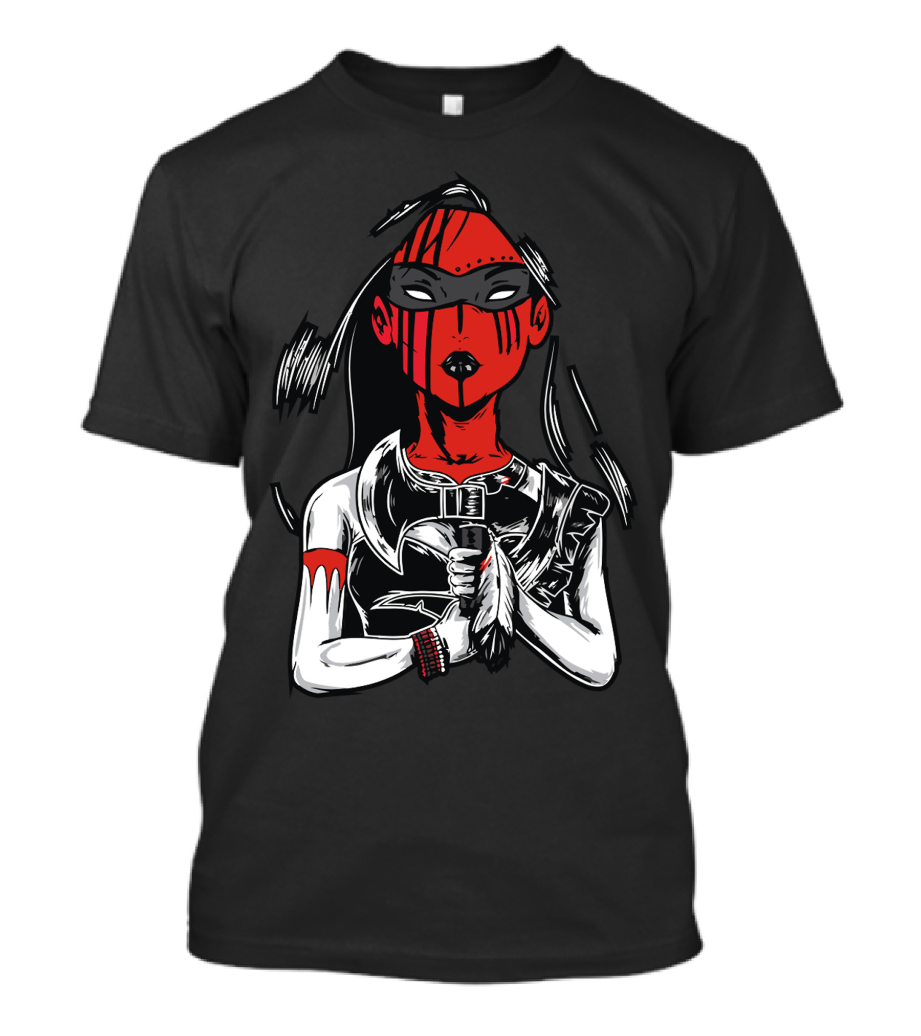 Indian Princess Warrior With Red Mask And Feather T-Shirt