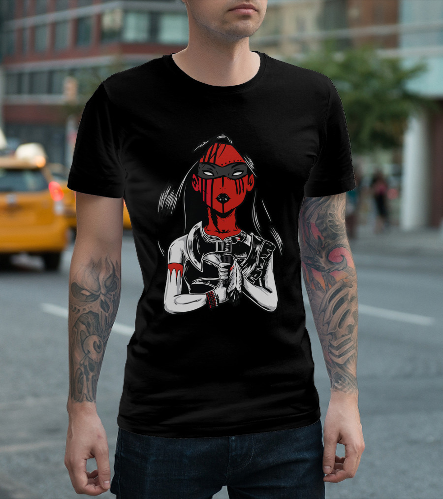 Indian Princess Warrior With Red Mask And Feather T-Shirt