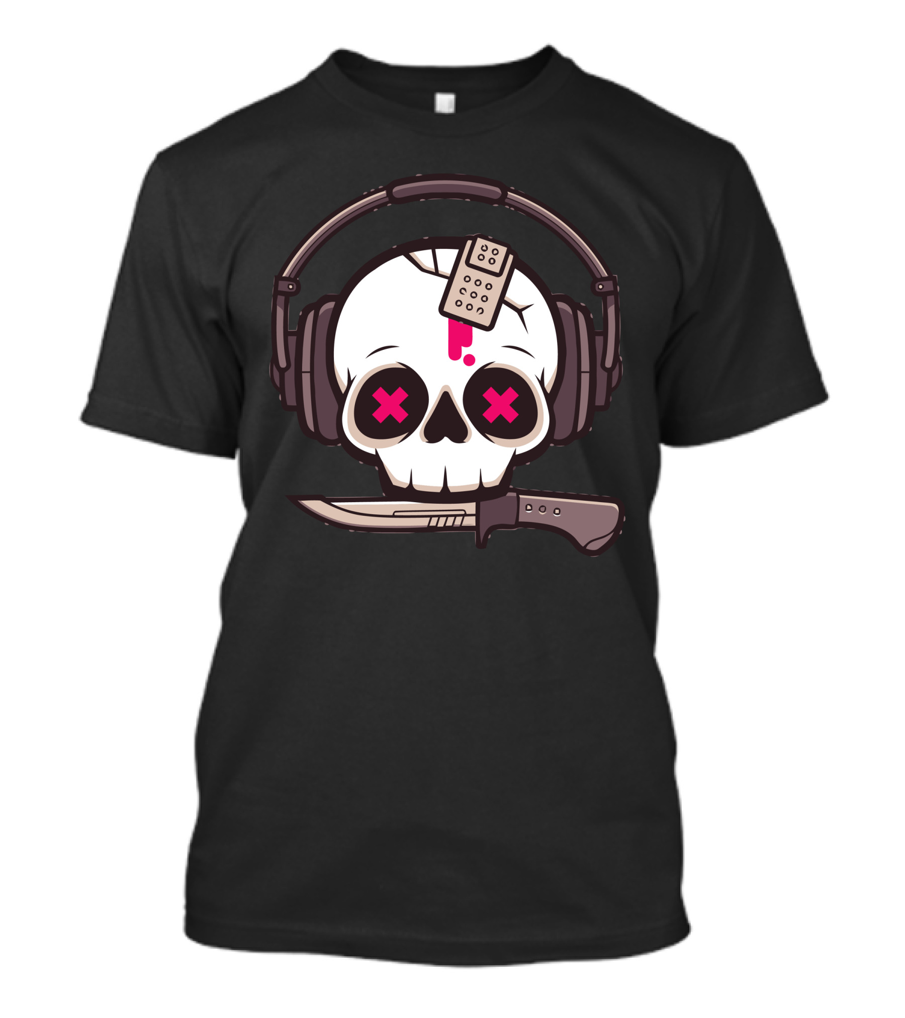 Skully Skull Headphones Knife Pink Cross Bandage T-Shirt