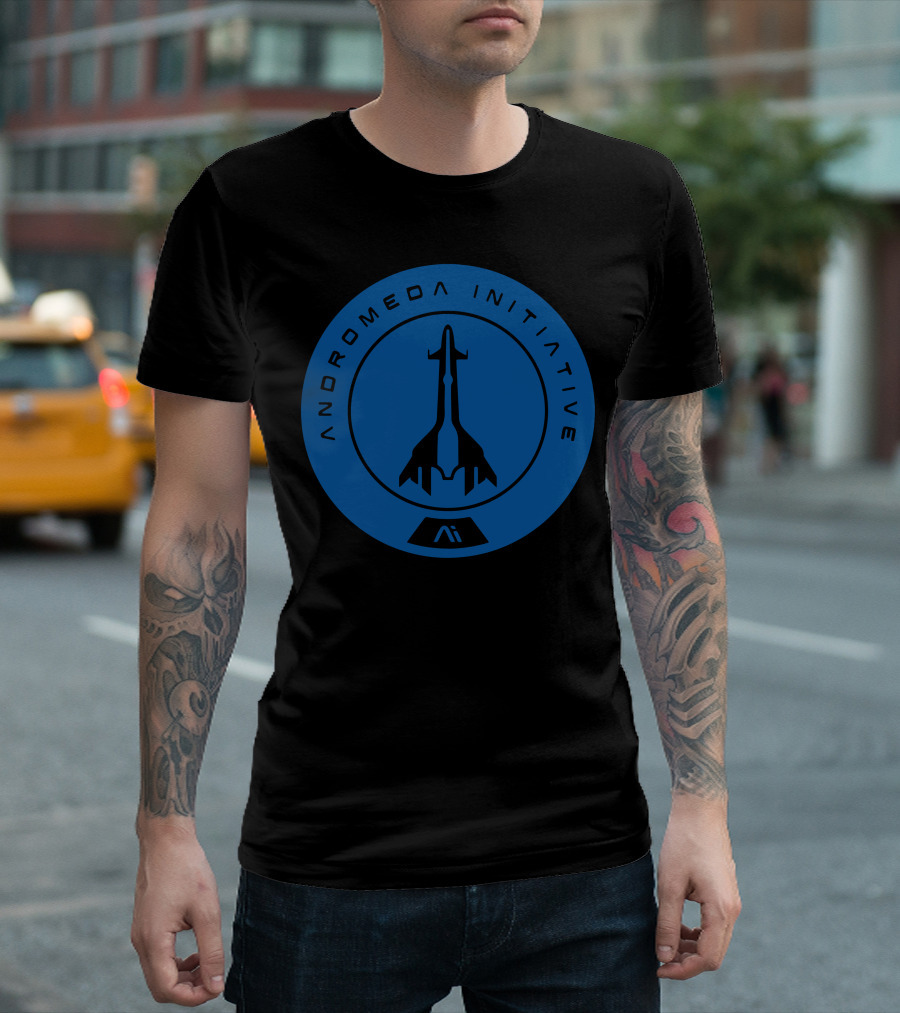 Andromeda Initiative Ai Logo with Spacecraft Emblem T-Shirt
