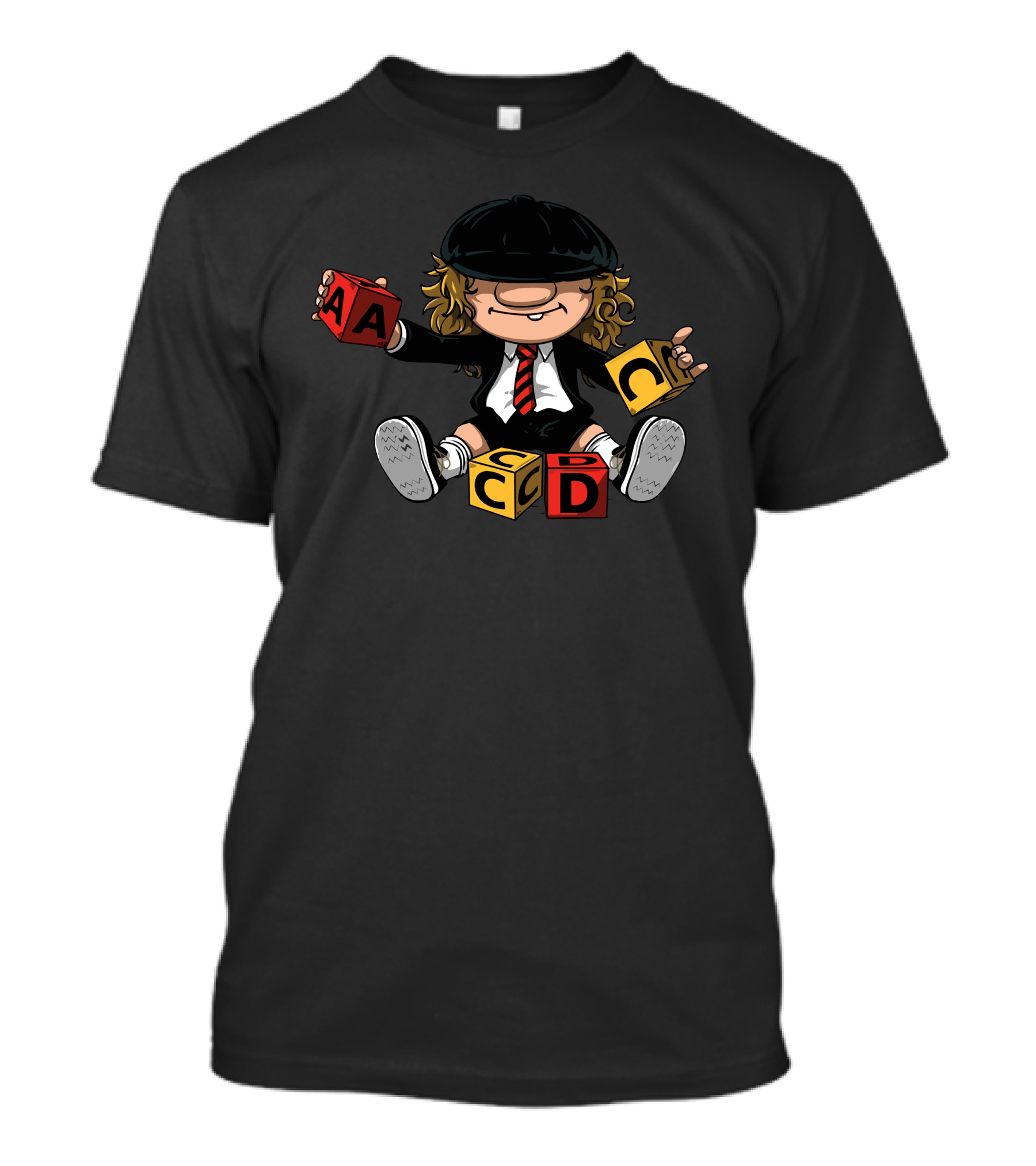 Angus Young Schoolboy Cartoon With ABCD Blocks T-Shirt