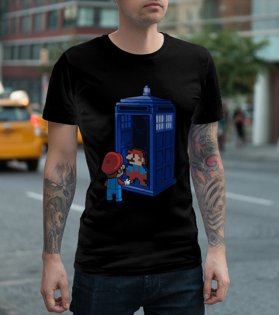 Back to His Roots Super Mario TARDIS Crossover T-Shirt