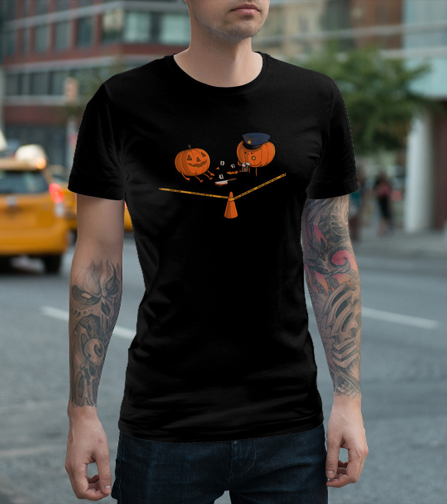 Cute Pumpkin Crime Scene Investigation With Detective Pumpkin And Jack-o'-Lantern T-Shirt