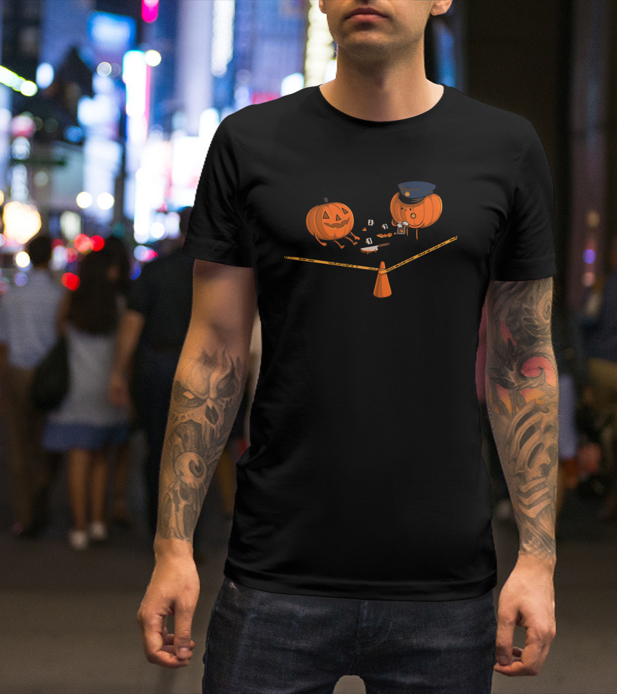 Cute Pumpkin Crime Scene Investigation With Detective Pumpkin And Jack-o'-Lantern T-Shirt
