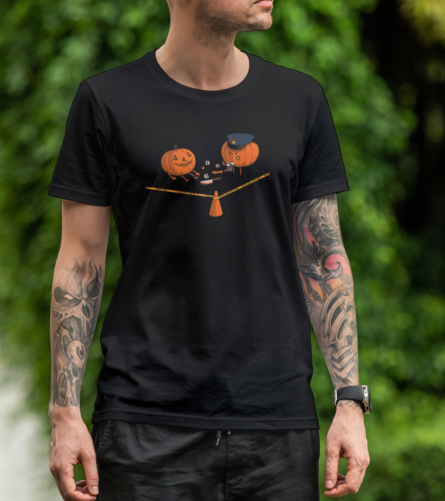 Cute Pumpkin Crime Scene Investigation With Detective Pumpkin And Jack-o'-Lantern T-Shirt