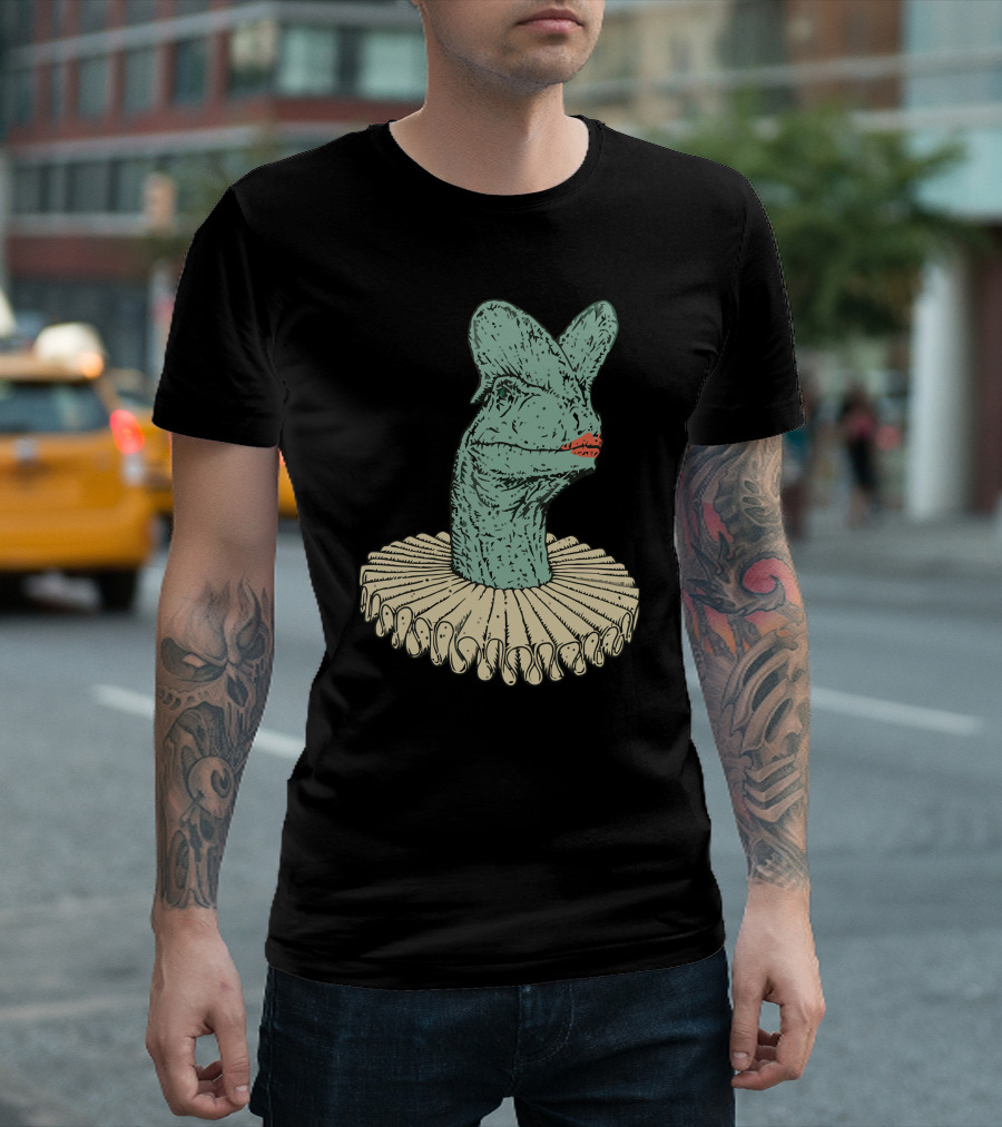 Elizabethan Dilophosaurus with Ruffled Collar and Red Lips T-Shirt