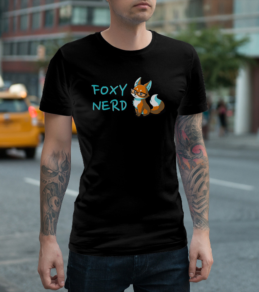 FOXY NERD Glasses Wearing Cartoon Fox Retro Look T-Shirt