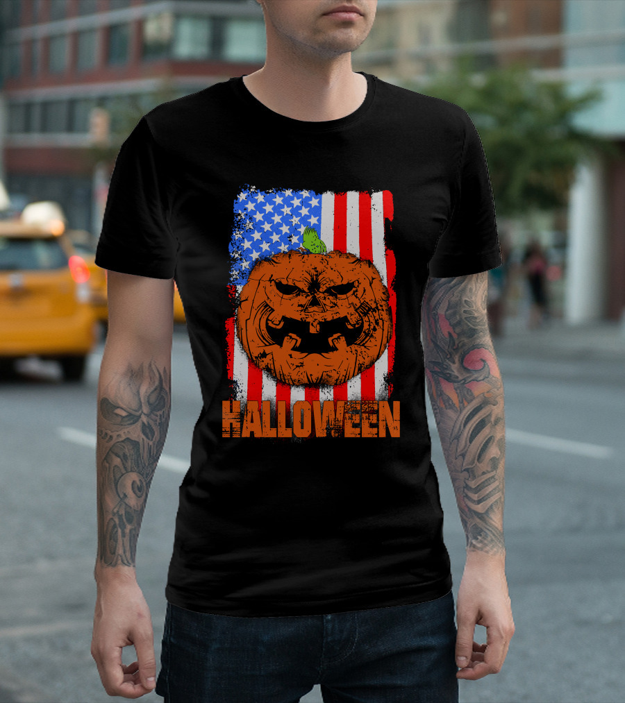 Halloween Pumpkin American Flag Halloween T-Shirt