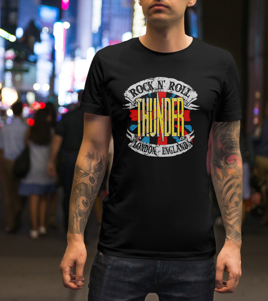 Rock N' Roll Thunder London England Union Jack T-Shirt