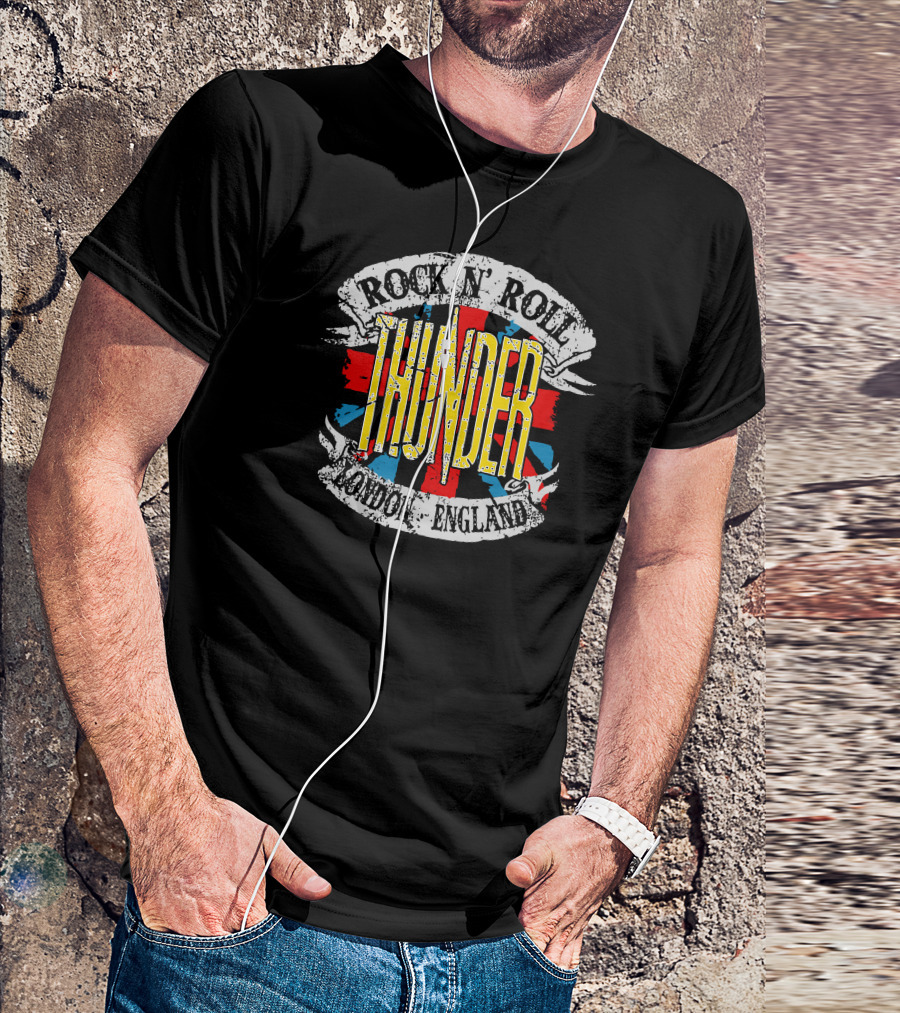 Rock N' Roll Thunder London England Union Jack T-Shirt
