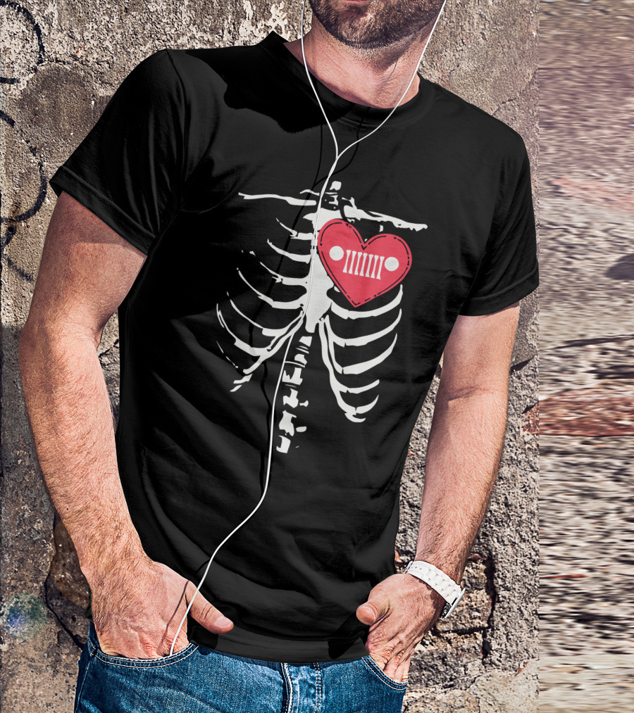 Jeepinist Heartbeat Love Skeleton Ribcage T-Shirt