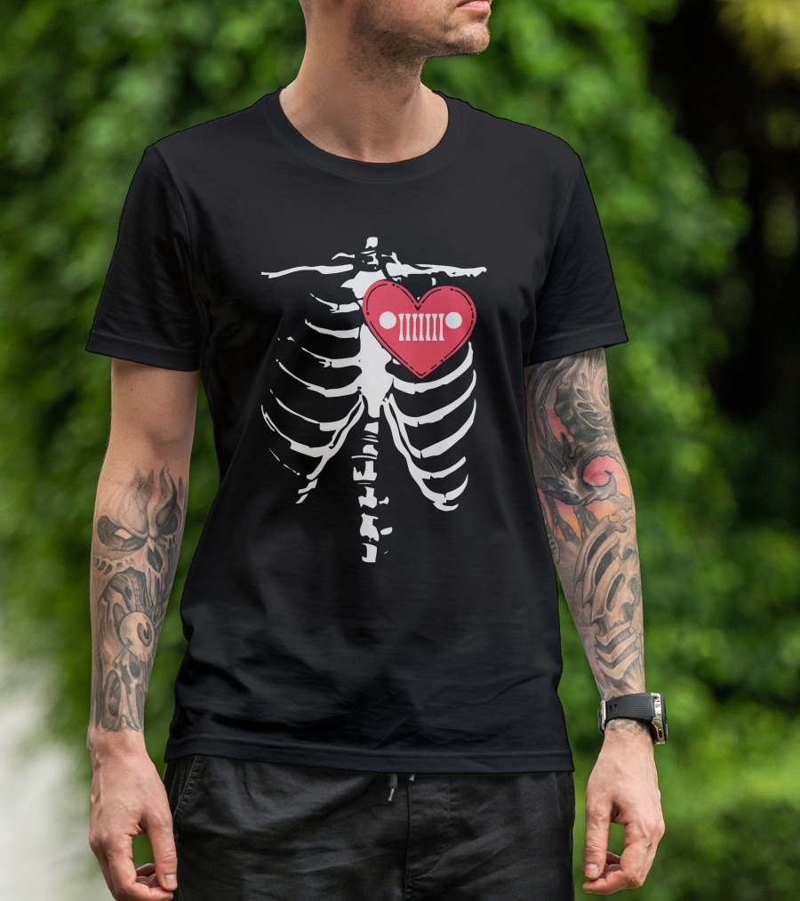 Jeepinist Heartbeat Love Skeleton Ribcage T-Shirt