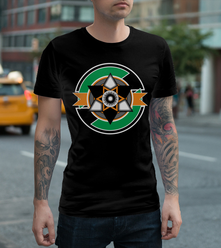 Led Eye Star Emblem with Green and Orange Circle T-Shirt