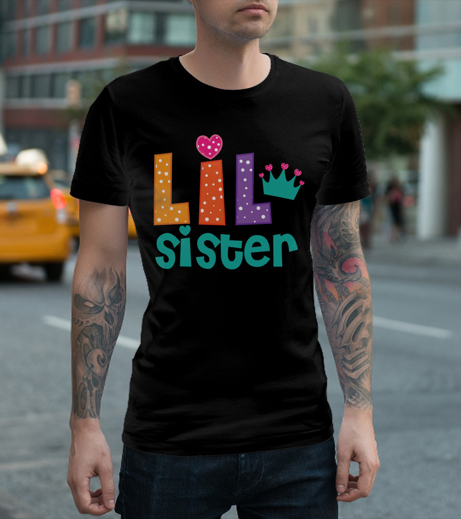 Lil Sister Polka Dots Heart Crown T-Shirt