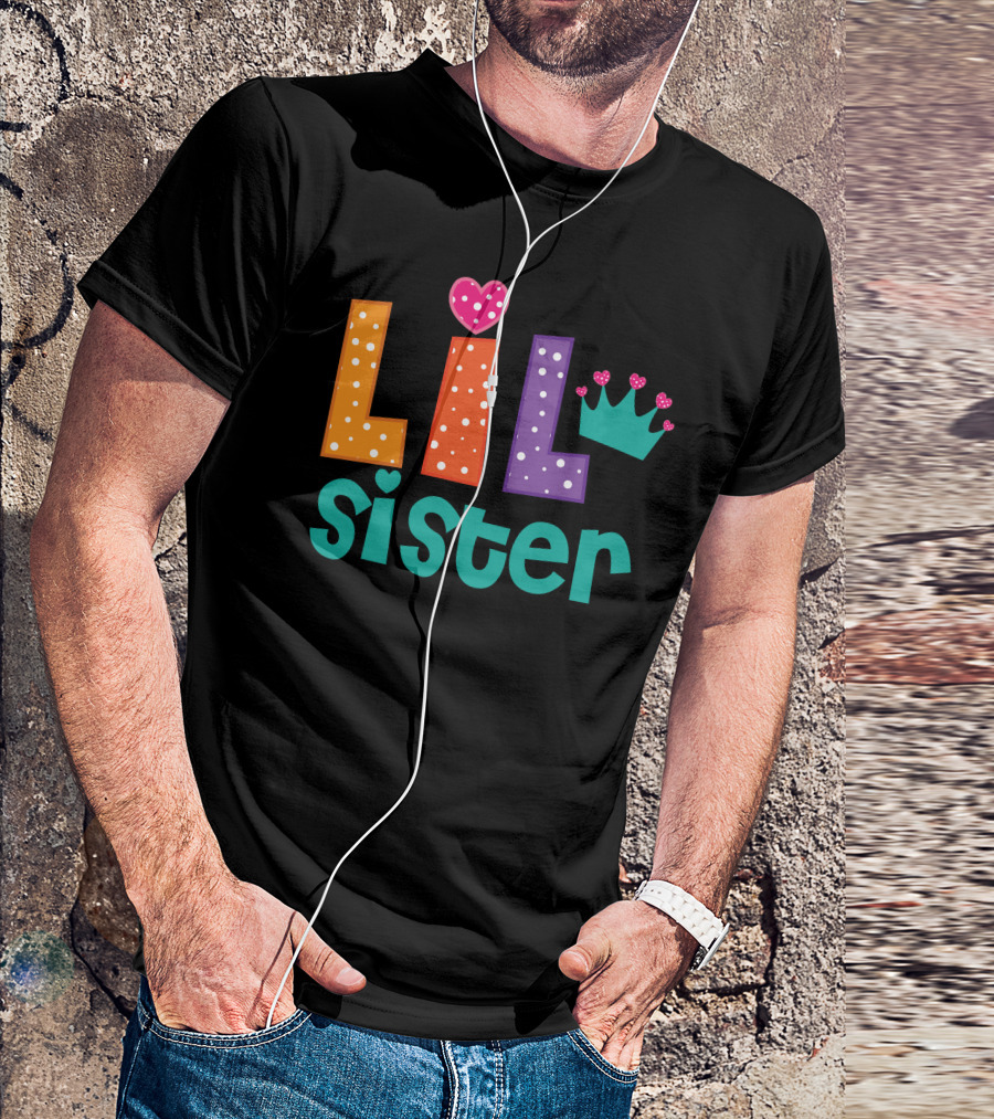 Lil Sister Polka Dots Heart Crown T-Shirt