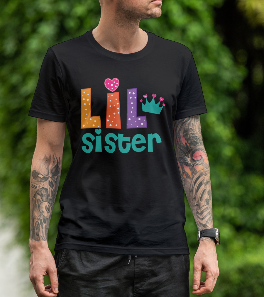 Lil Sister Polka Dots Heart Crown T-Shirt