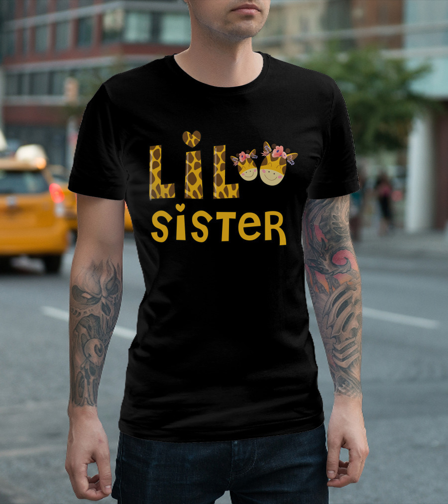 Lil Sister Giraffe Heart Flowers T-Shirt