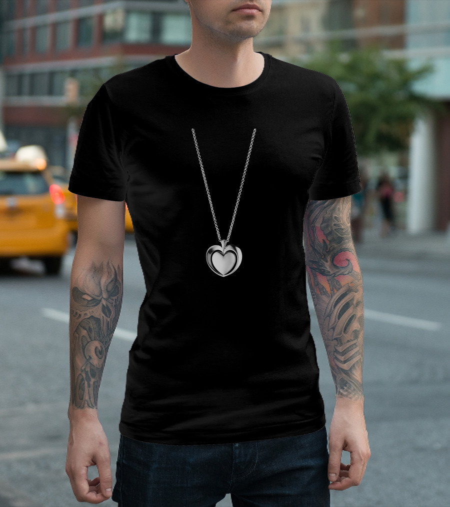 Liontin Heart Pendant Necklace Silver Chain T-Shirt