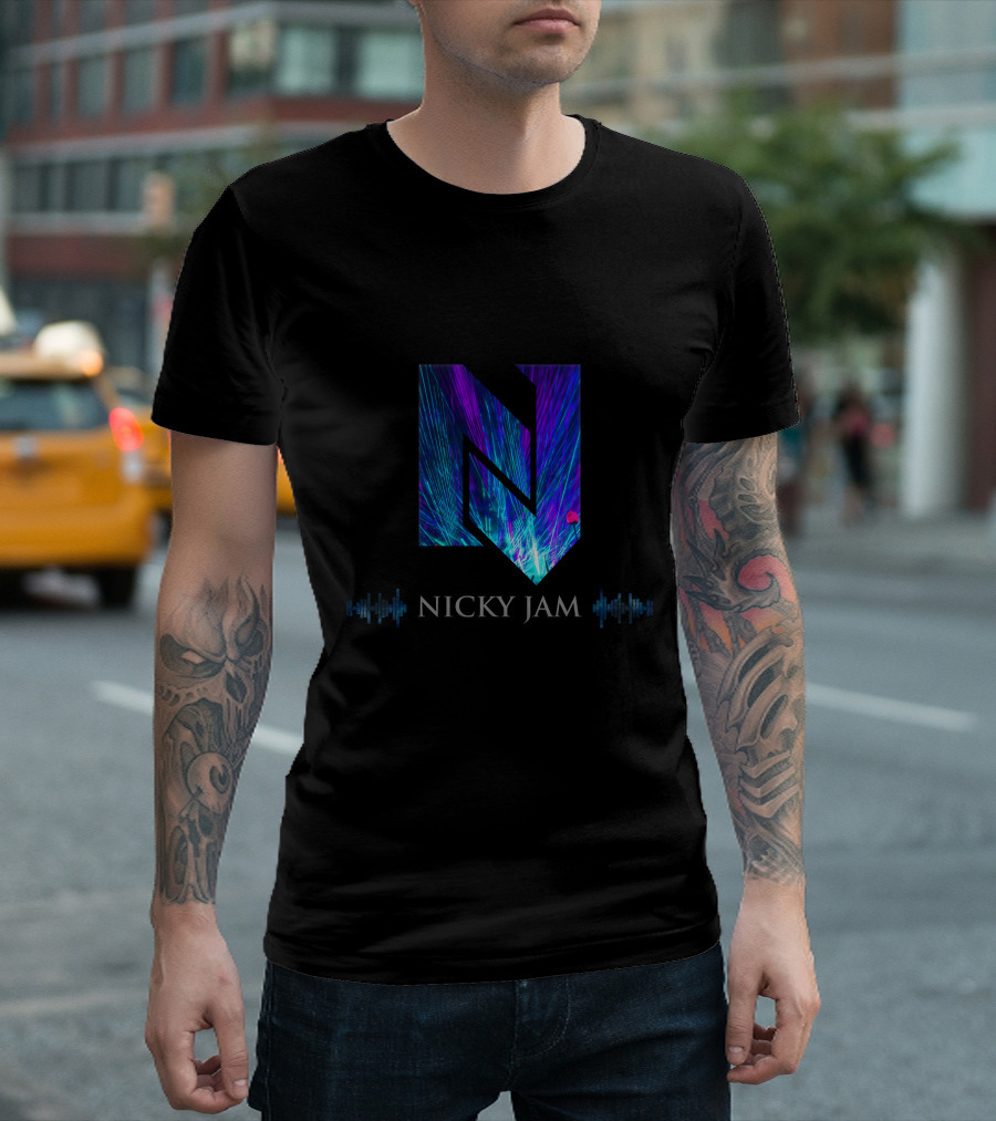 Nicky Jam Neon Light Burst Initial Sound Waves T-Shirt
