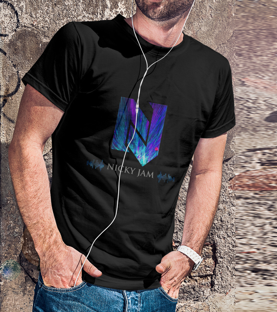 Nicky Jam Neon Light Burst Initial Sound Waves T-Shirt