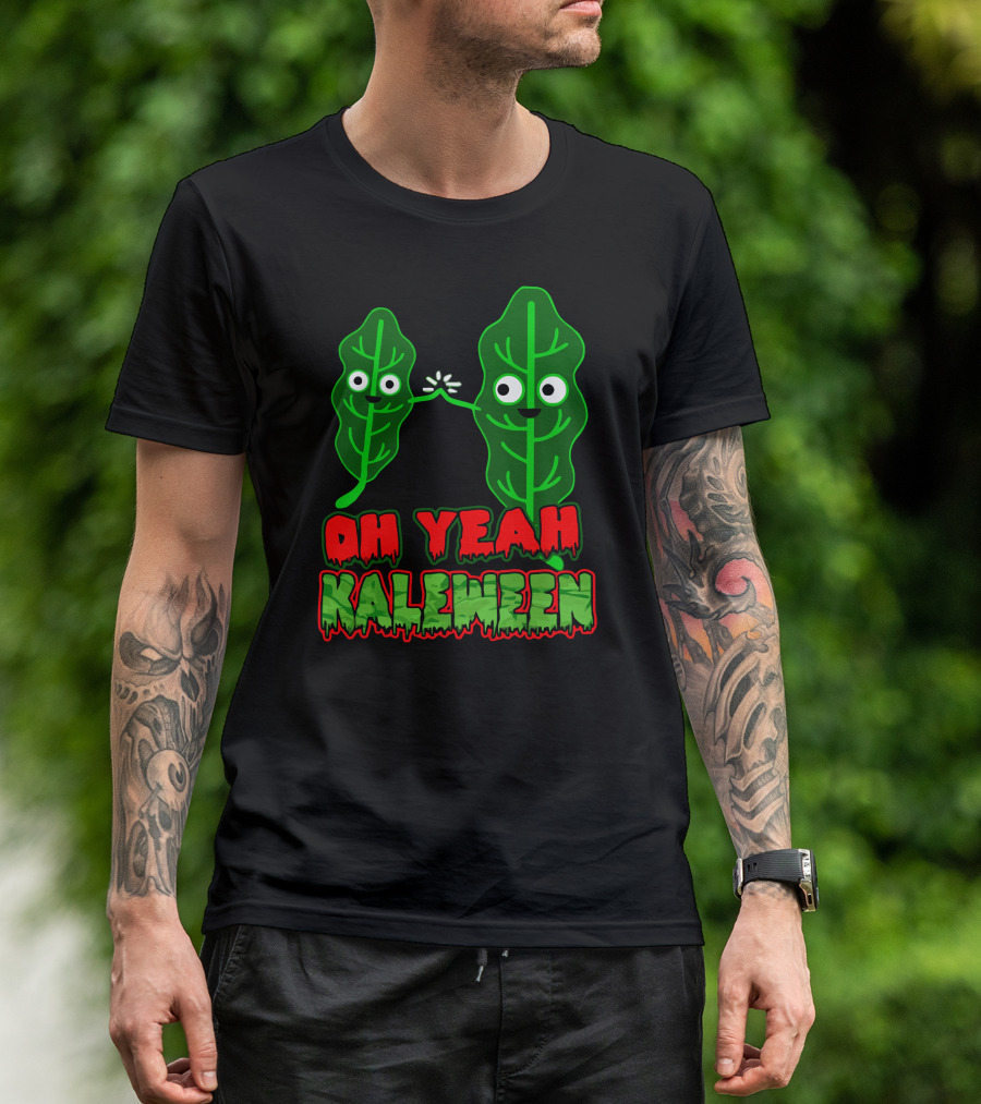 Oh Yeah Kaleween Kale Leaf High Five Spooky Text T-Shirt