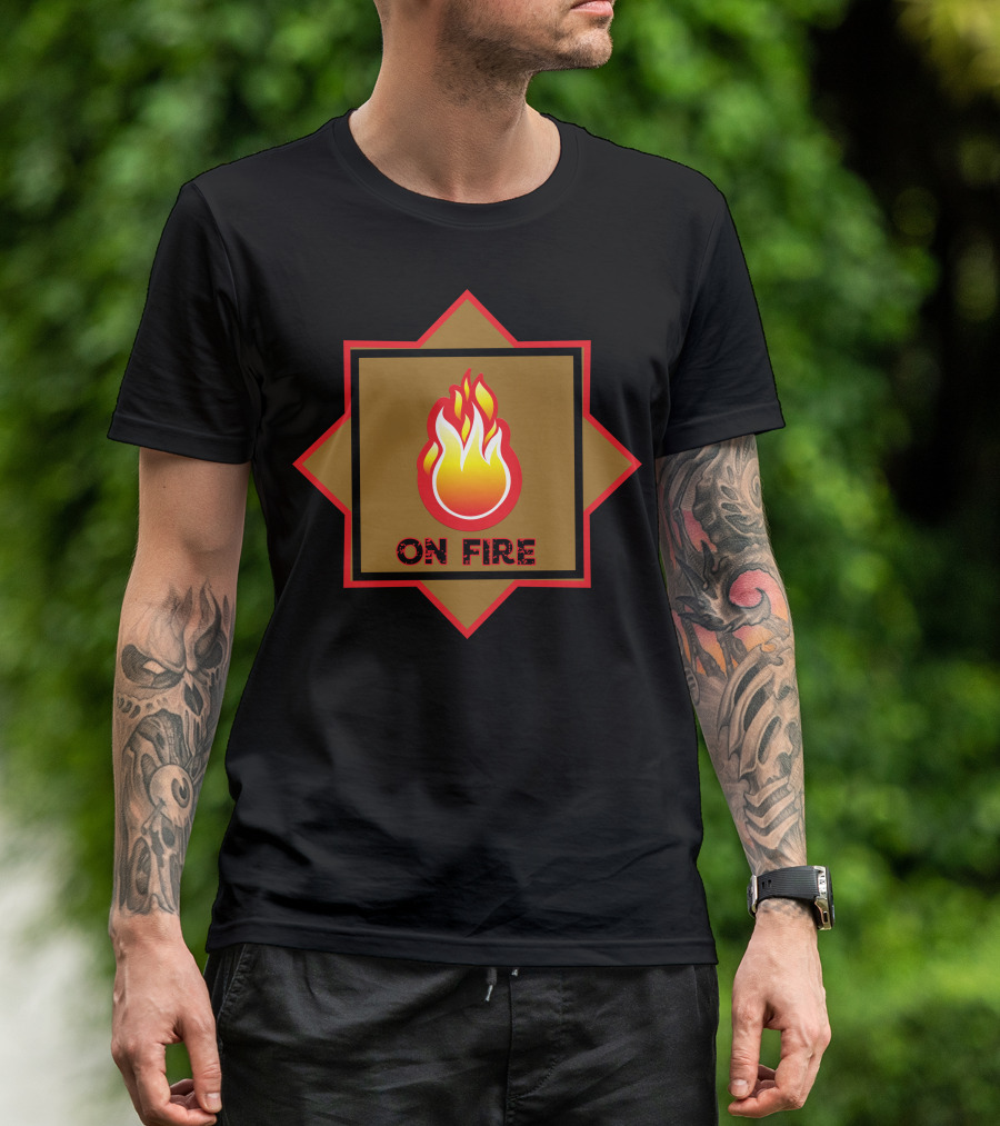 On Fire Flame Icon In Red And Yellow Star Frame T-Shirt