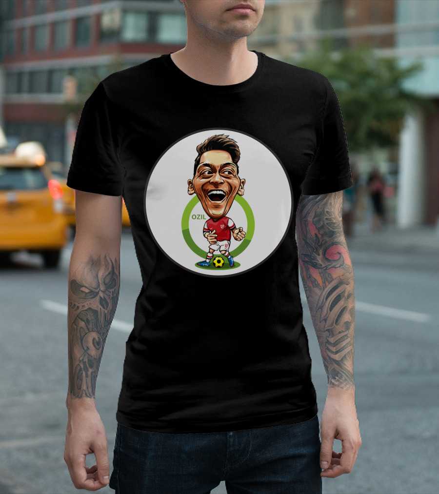 Ozil Arsenal Caricature with Soccer Ball and Green Circle T-Shirt