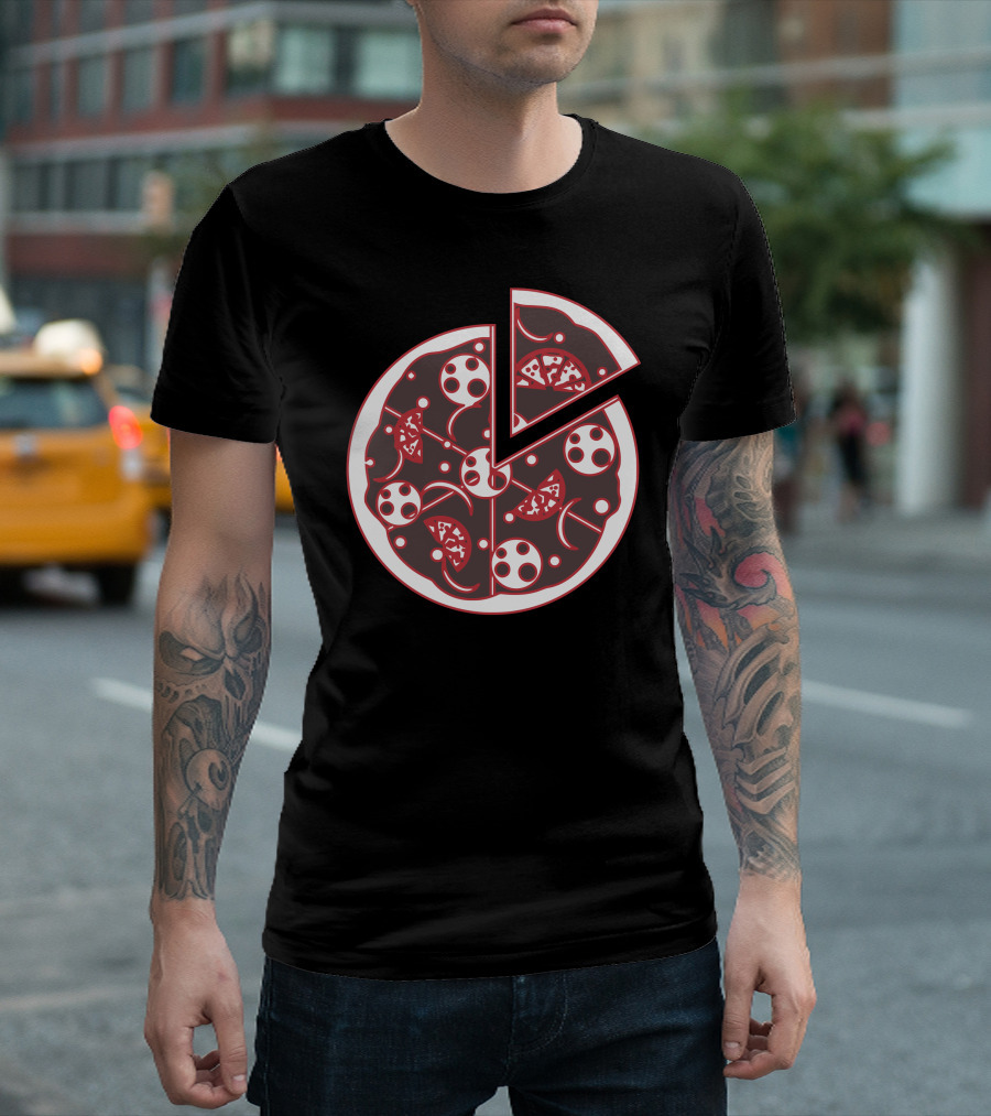 Pizza and Space Elements Fusion T-Shirt