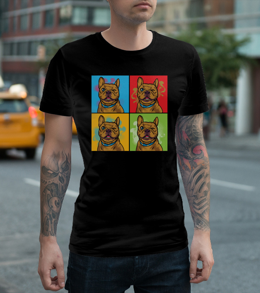 Pop Art Style Winking Dog Portraits In Colorful Squares T-Shirt