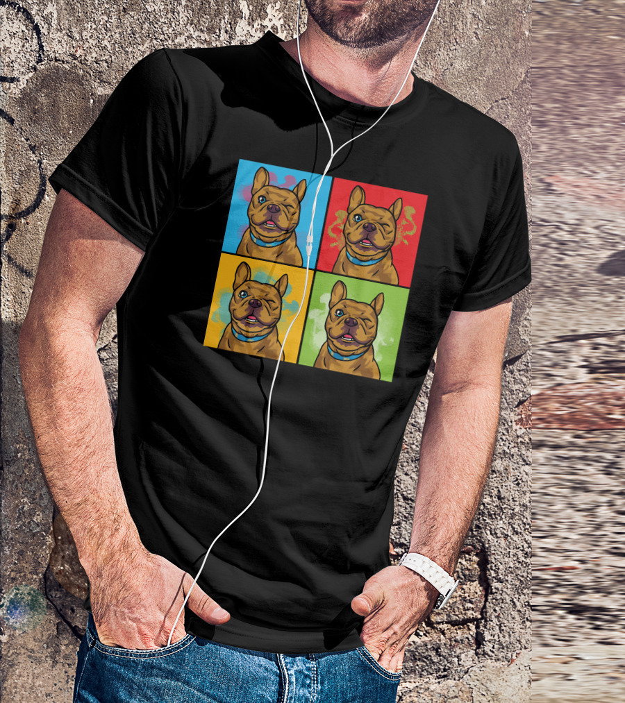 Pop Art Style Winking Dog Portraits In Colorful Squares T-Shirt