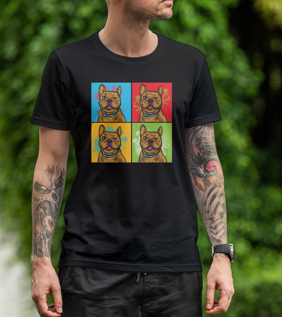 Pop Art Style Winking Dog Portraits In Colorful Squares T-Shirt