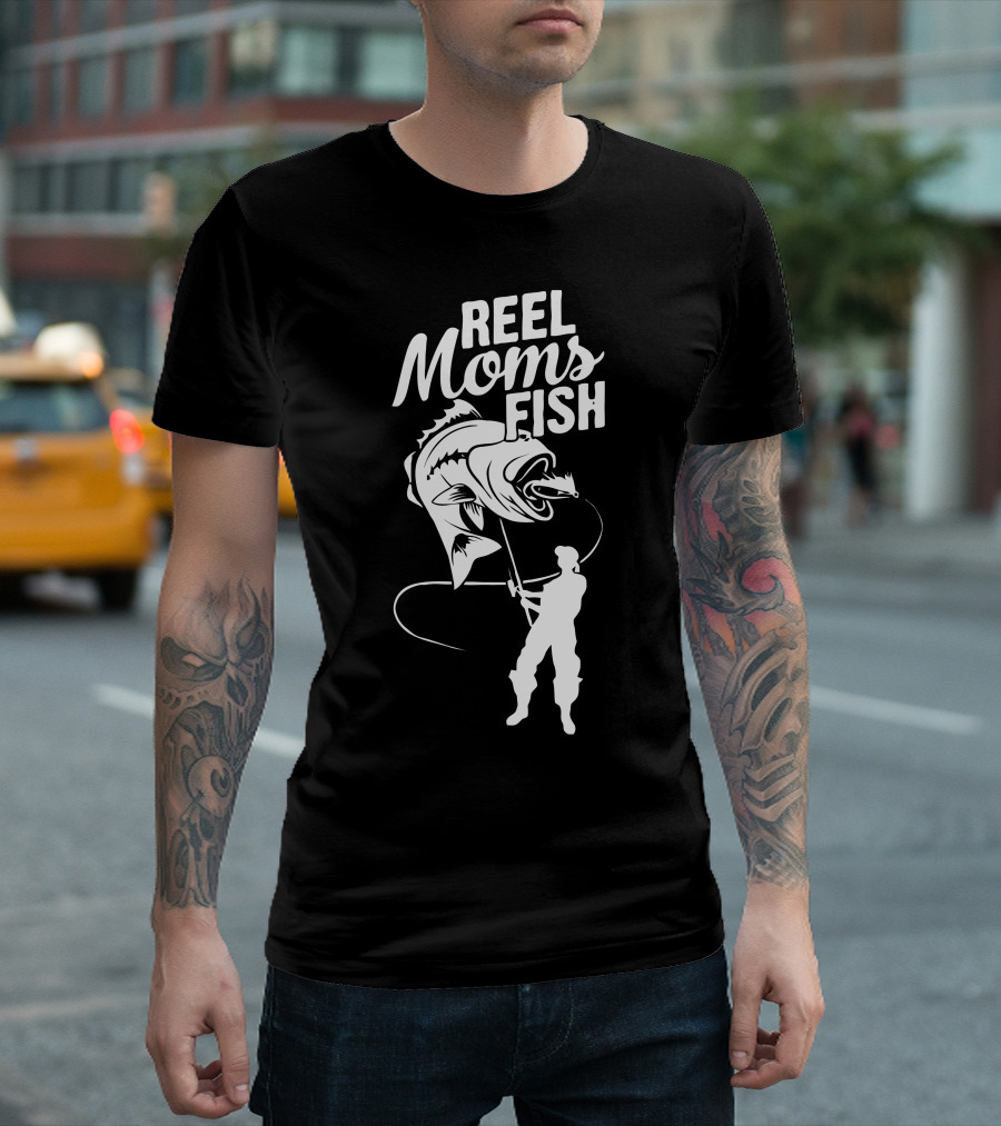 Reel Moms Fish Silhouette Angler Catching Fish T-Shirt