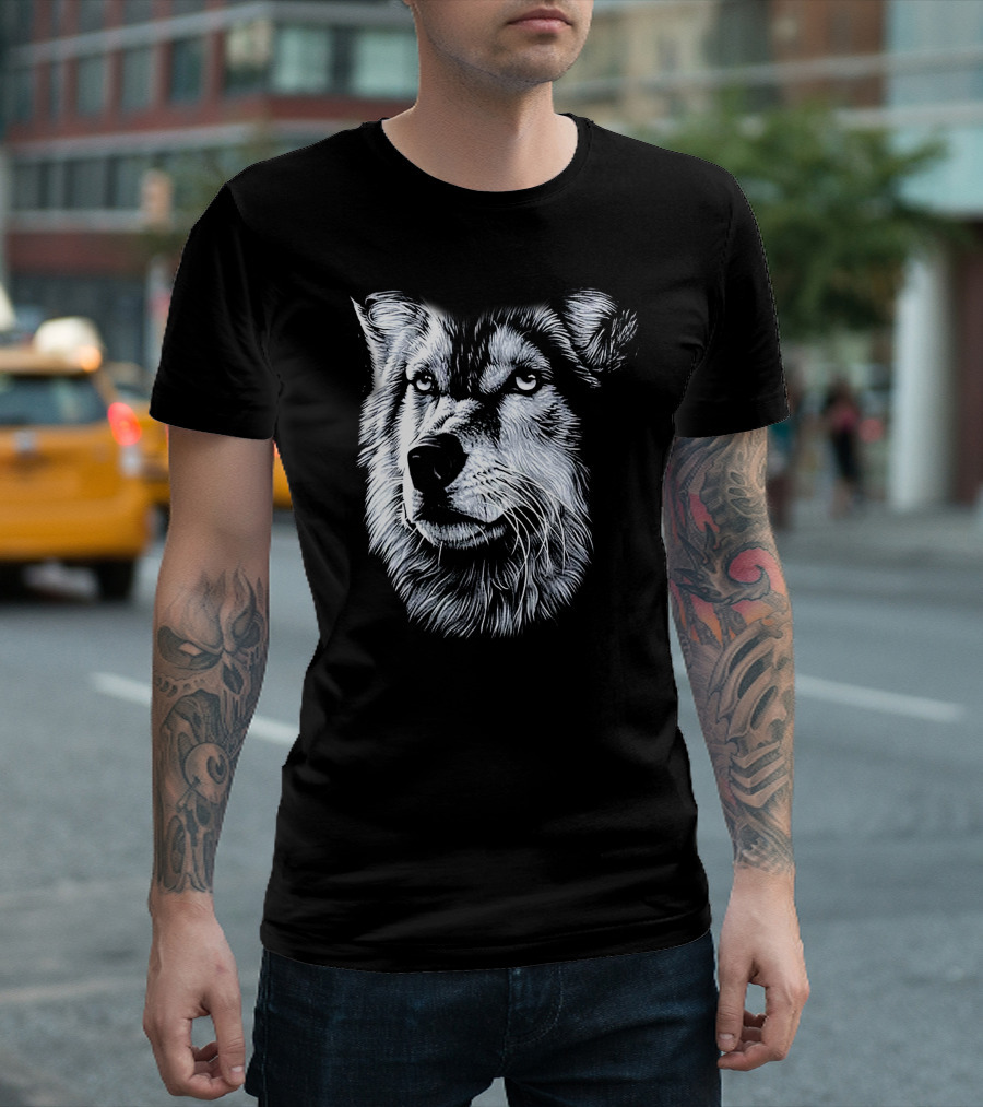 Round Neck Wolf Face T-Shirt