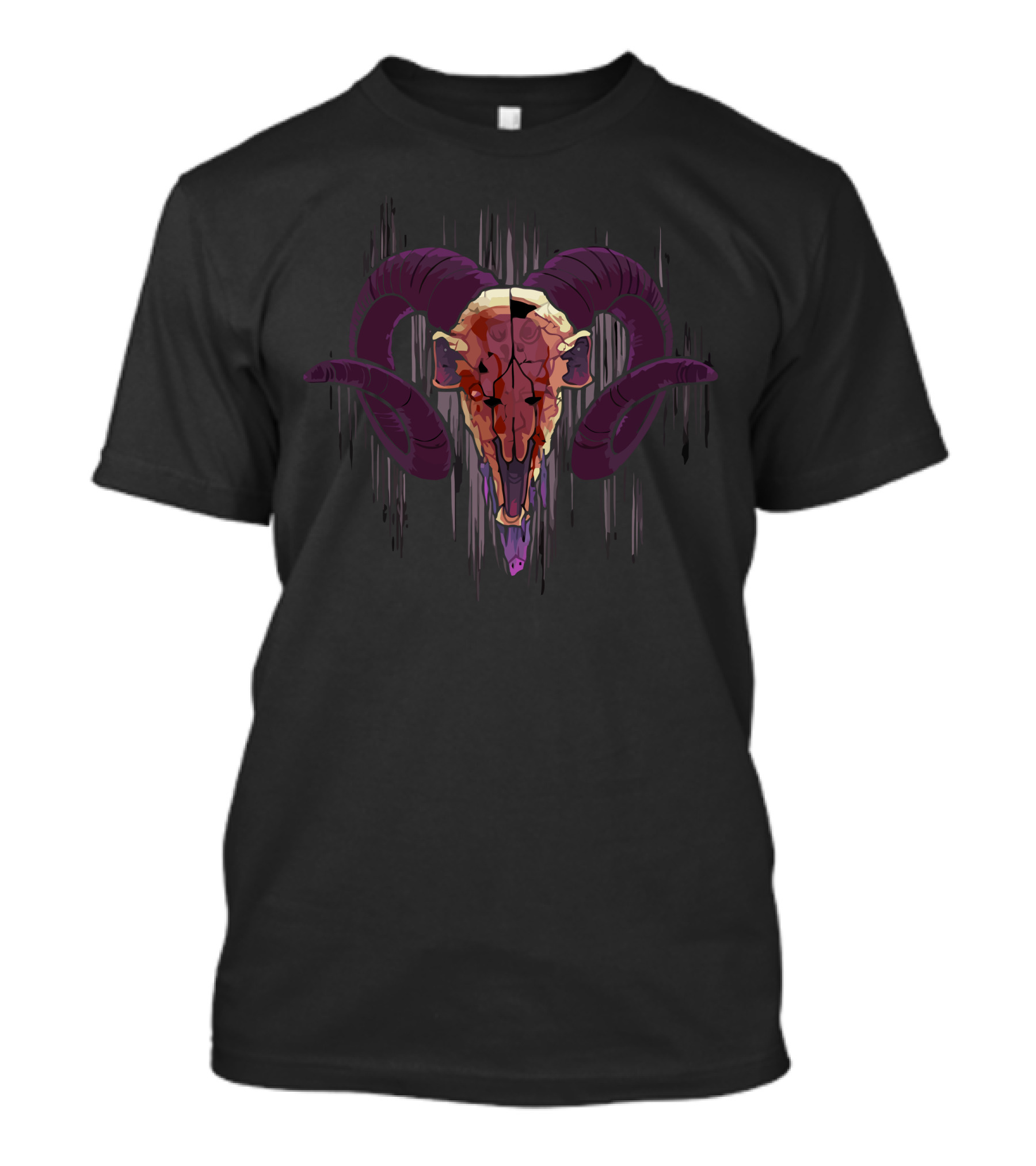 Seriously Strange Ram Skull With Dark Purple Horns In Artistic T-Shirt