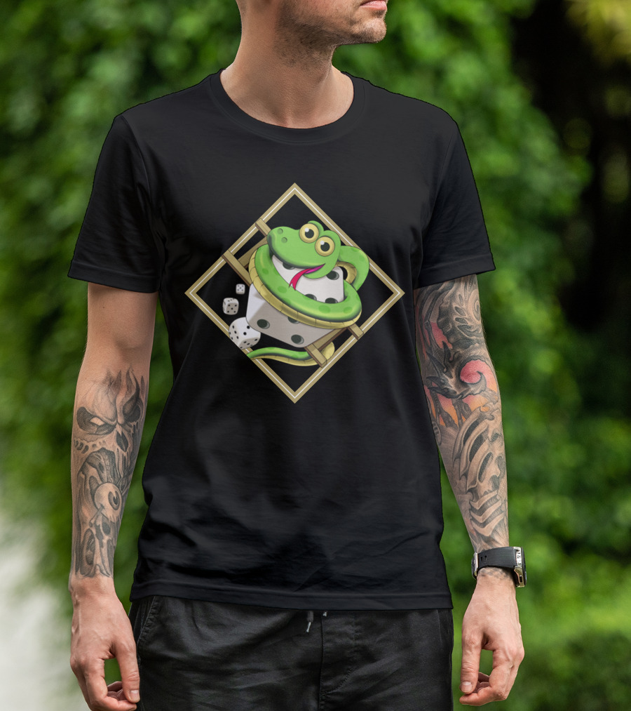 Snake Green Dice Character Retro Gaming Motif T-Shirt