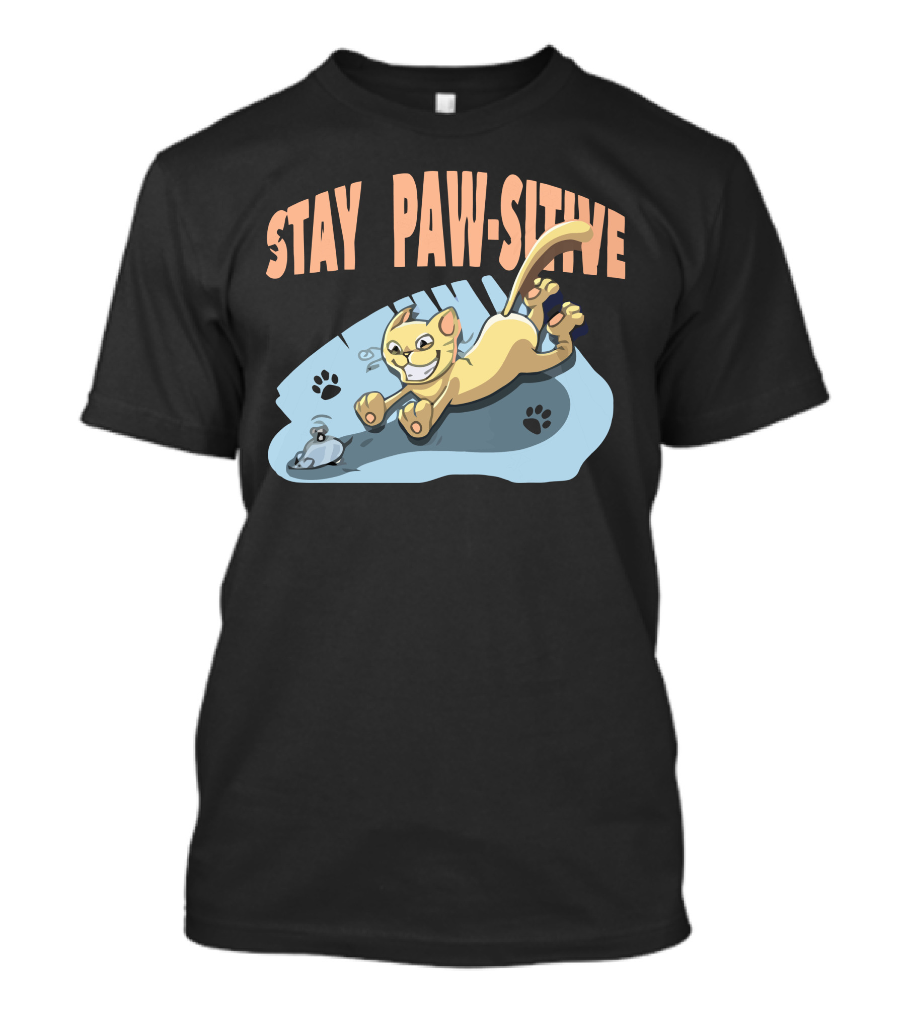 Stay Paw Sitive Cat Chasing Mouse Fun T-Shirt