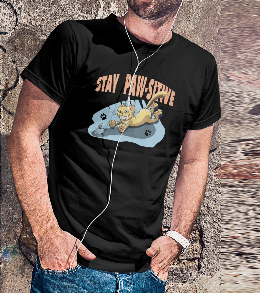 Stay Paw Sitive Cat Chasing Mouse Fun T-Shirt