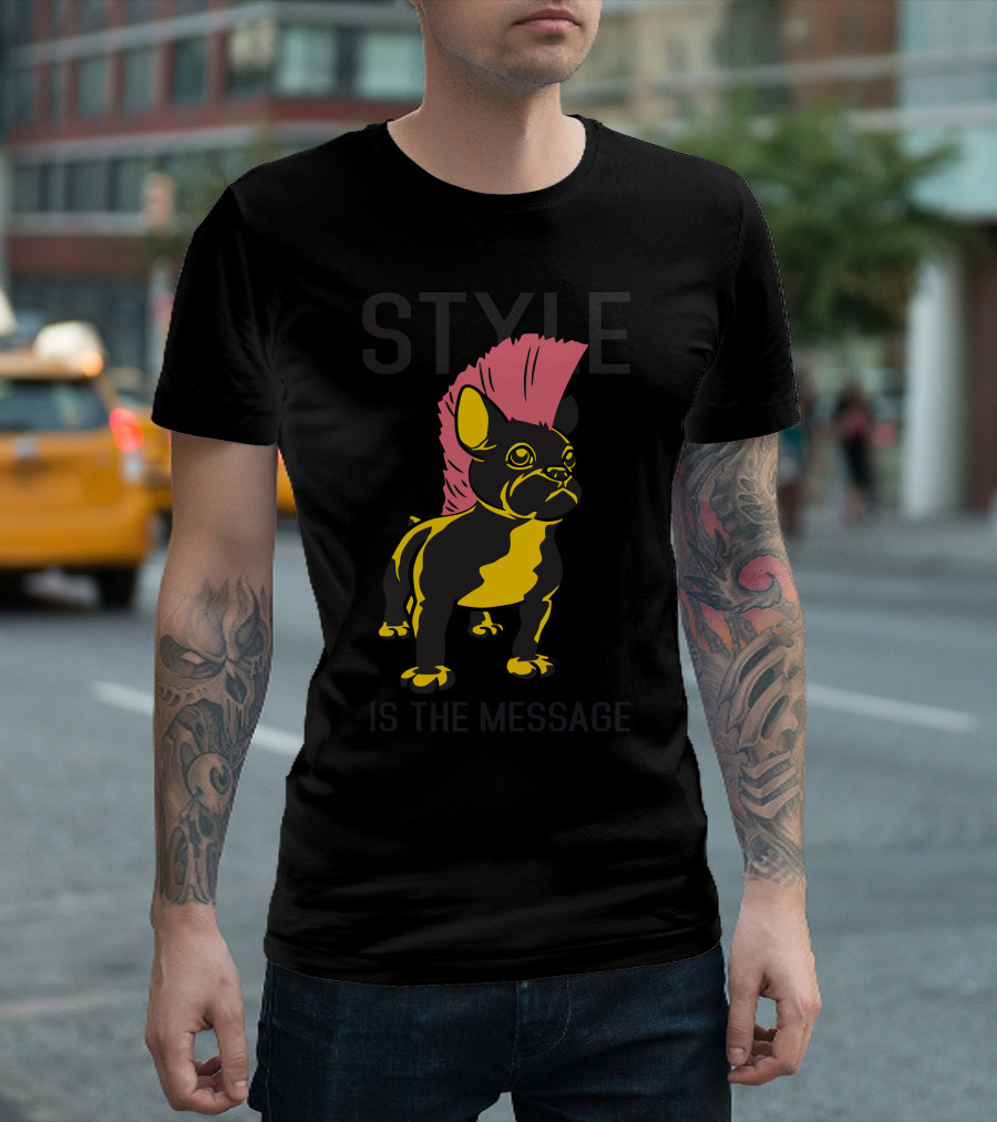 Style Is The Message Pink Mohawk Bulldog T-Shirt