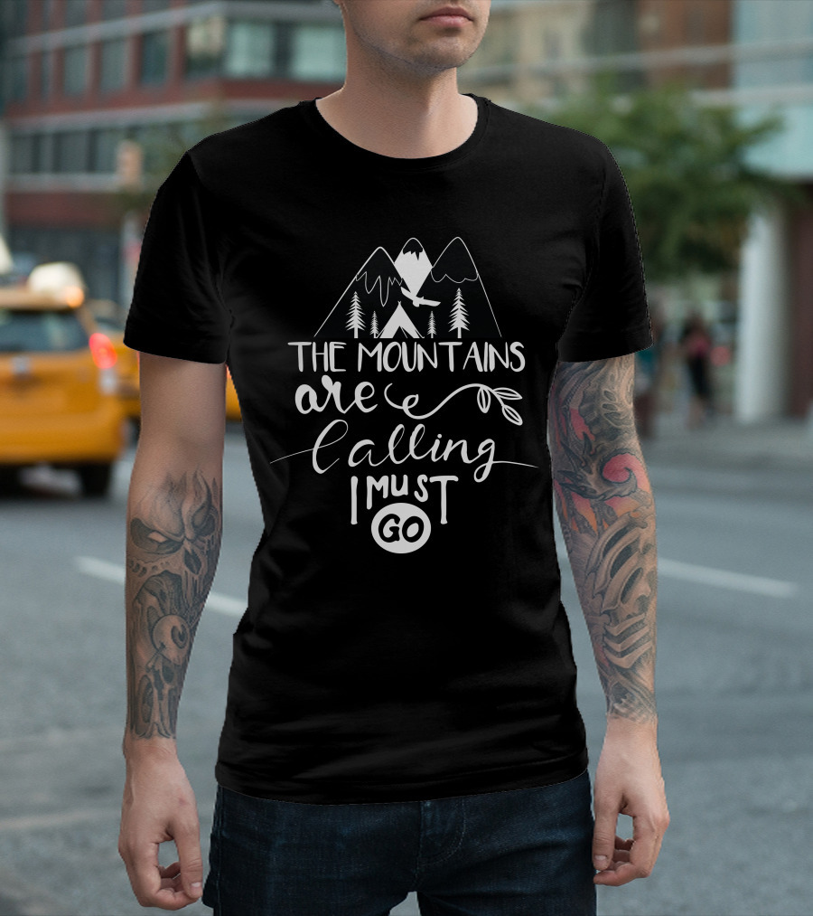 The Mountains Are Calling I Must Go Tent And Eagle Forest Scene T-Shirt