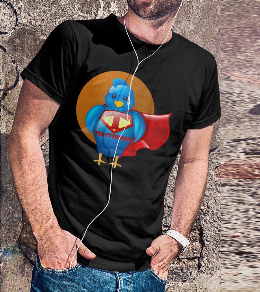 Superhero Twitterman Blue Bird With Red Cape T-Shirt