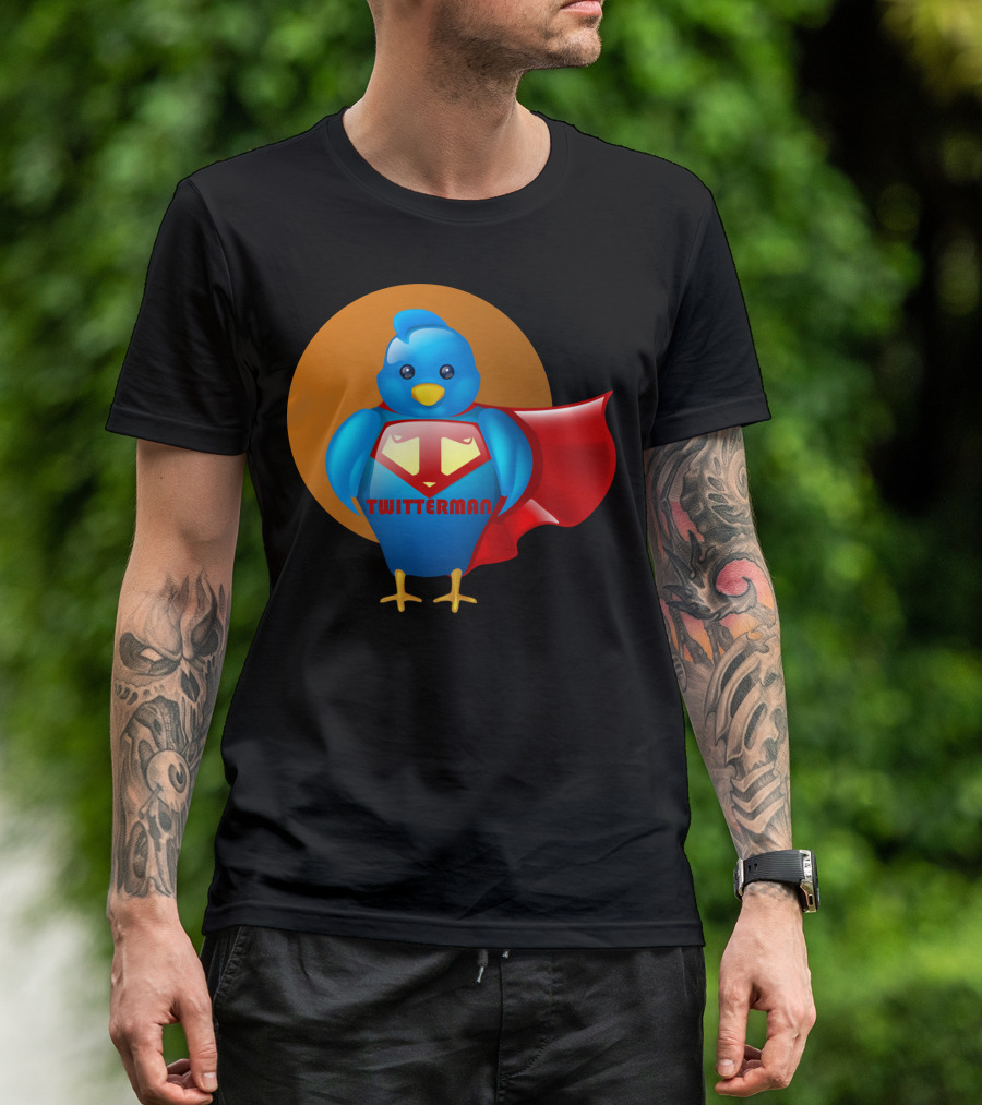Superhero Twitterman Blue Bird With Red Cape T-Shirt