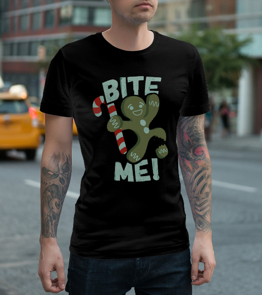 Bite Me Gingerbread Cookie with Candy Cane T-Shirt