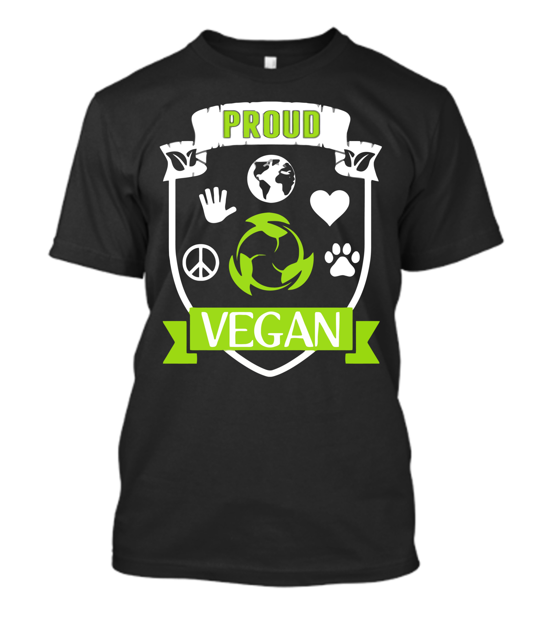 Proud Vegan Earth Peace Heart Paw Recycling Badge T-Shirt