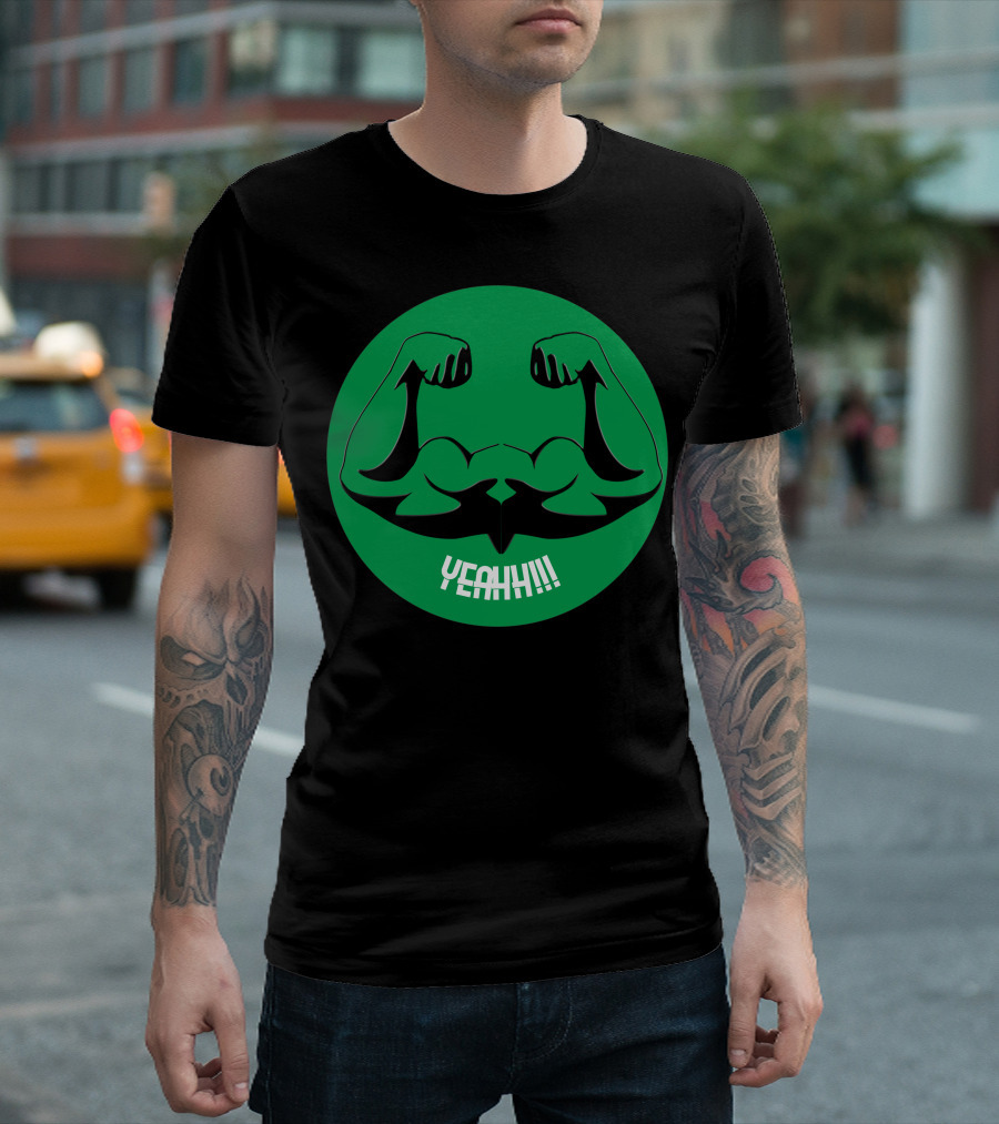 YEAHH Muscular Arm Flex Green Emblem T-Shirt