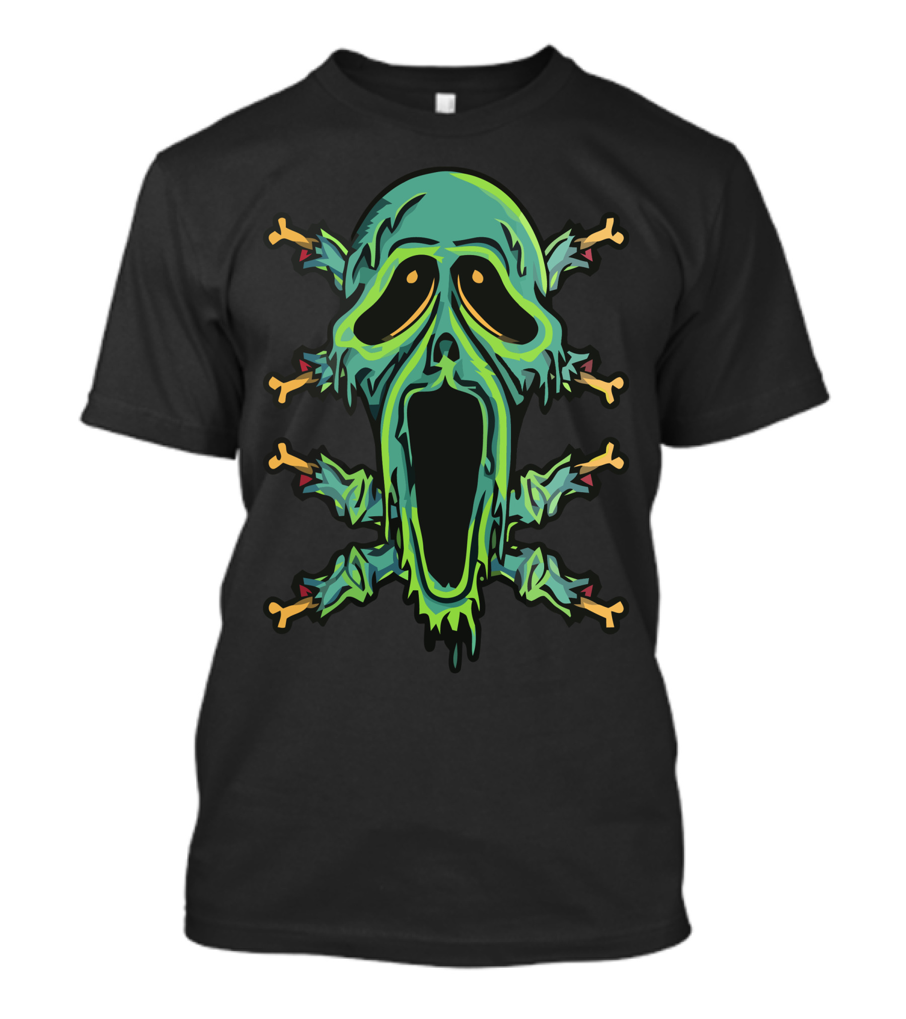 Zombie Scream Skull With Bone Crosses T-Shirt
