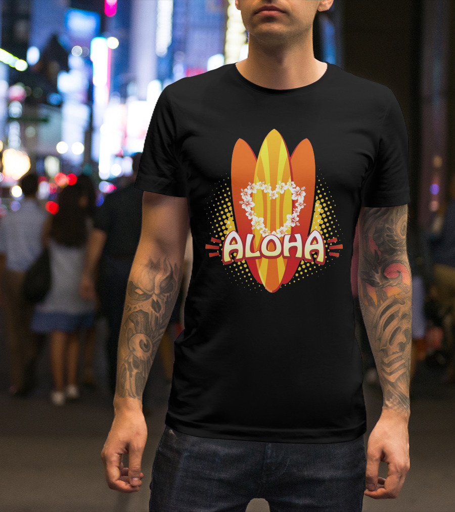 Aloha Floral Heart Surfboards T-Shirt