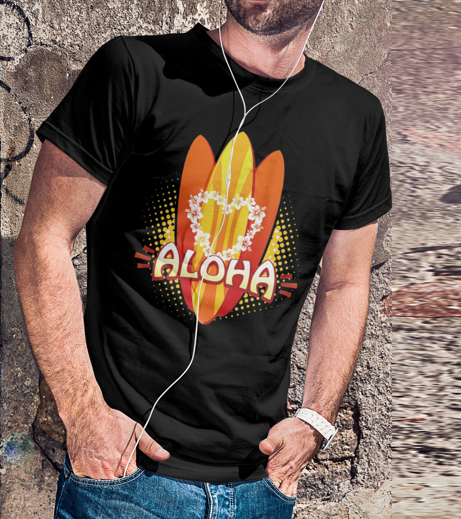 Aloha Floral Heart Surfboards T-Shirt