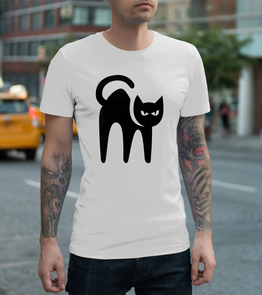 Cat Shadow Silhouette With Pointed Ears And Curved Tail T-Shirt