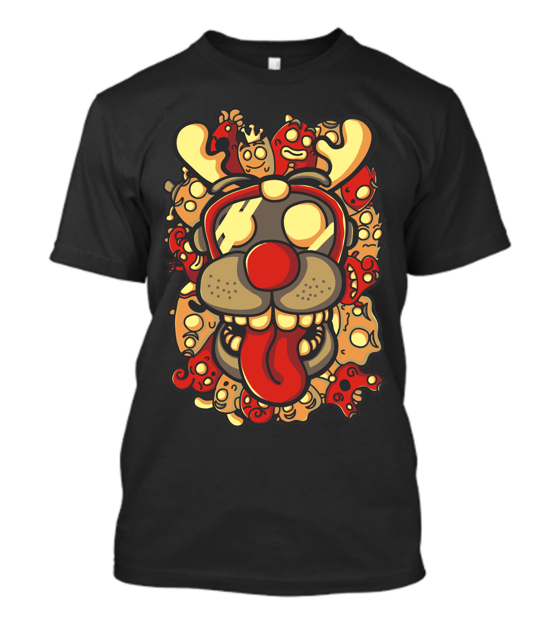 Monster Faces With Deer Antlers And Playful Cartoon Characters T-Shirt